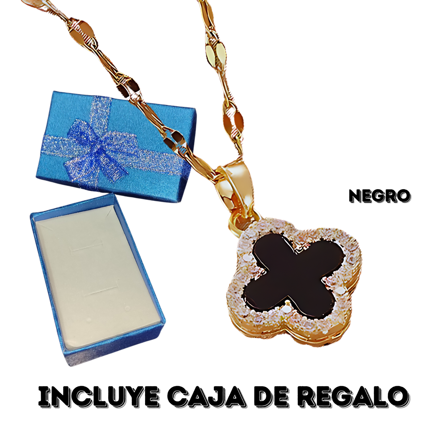 Collar Trébol 4 Hojas Negro+ caja regalo DP