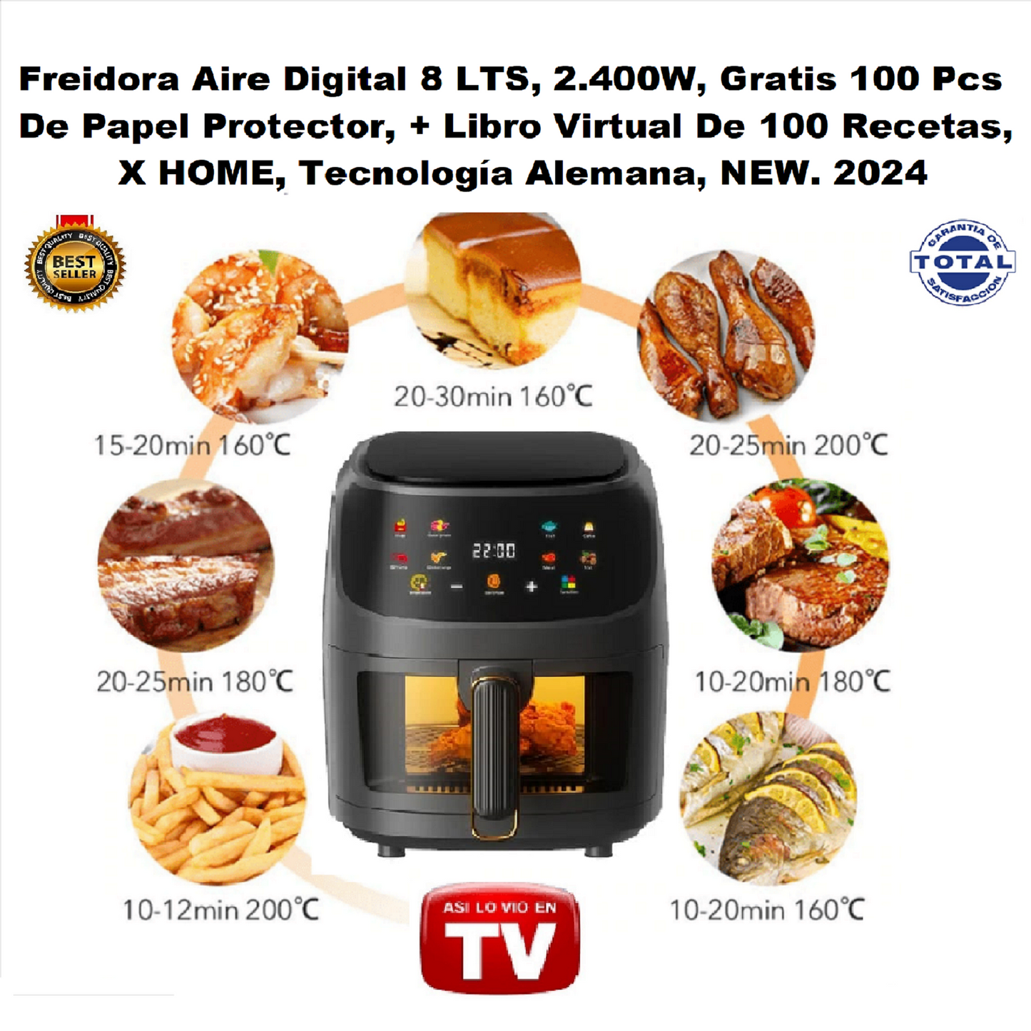 FREIDORA AIRE 8LTS DIGITAL + RECET. VIRT